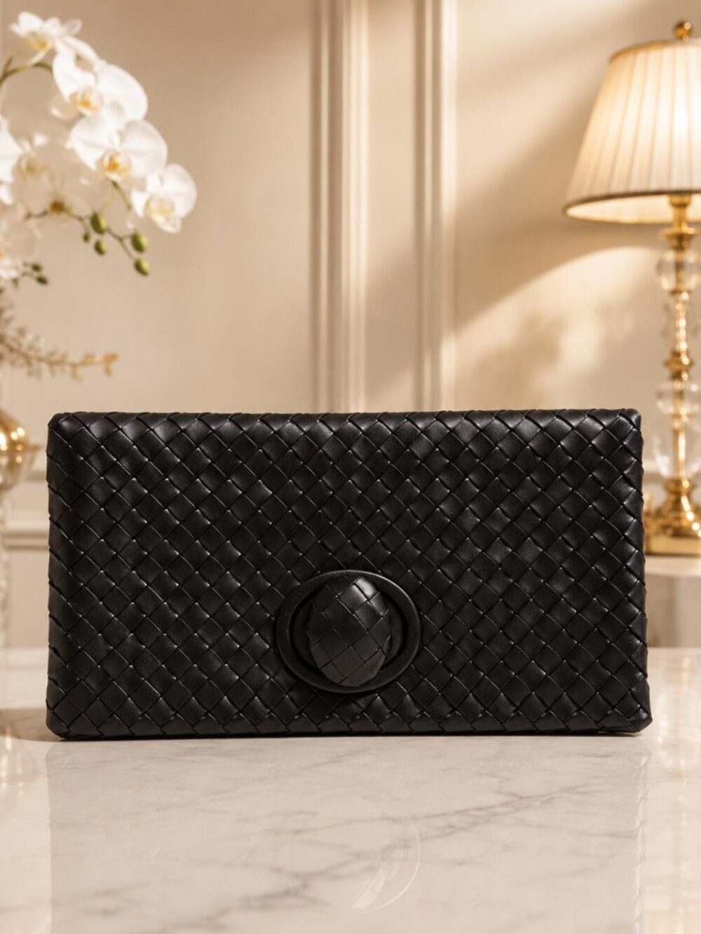 Authentic Bottega Veneta Intrecciato Black Leather Clutch Wallet Foldover